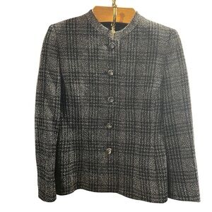 A-K-R-I-S ~ Women’s Tweed Wool Button Down Checkered Blazer with Pockets